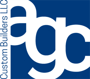 AGC Custom Builders Logo Blue background with white lower case letters